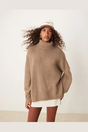 ASOS Roll neck longline sweater in mocha