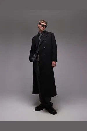Topman Premium double breasted oversized overcoat with wool in black