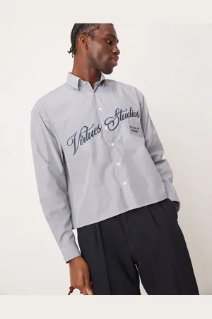 ASOS Oversized boxy shirt with chest embroidery in black and white stripe