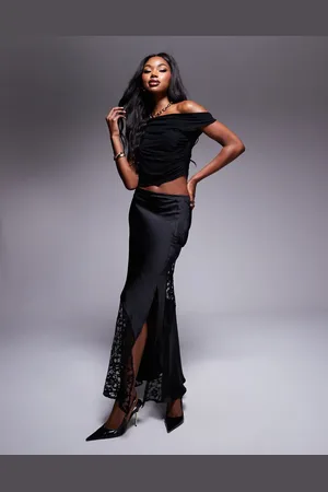 ASOS Satin and lace mix maxi skirt in