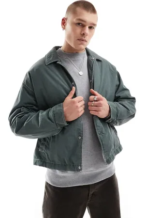ASOS Oversized cropped jacket with contrast stitch and wash in