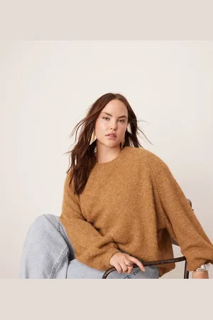 ASOS Curve knitted oversized crew neck sweater in camel