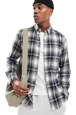 French Connection French Connection long sleeve check flannel shirt in ecru and navy