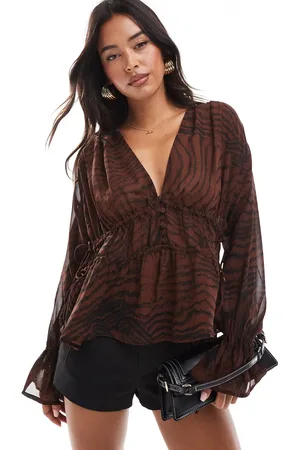 ASOS Soft chiffon blouse in chocolate stripe