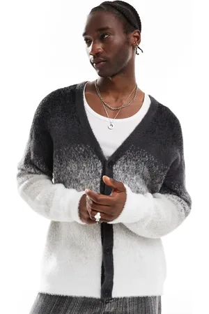 COLLUSION Fluffy button up ombre cardigan in gray