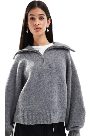 ASOS Funnel neck sweater with zip in clean yarn in charcoal