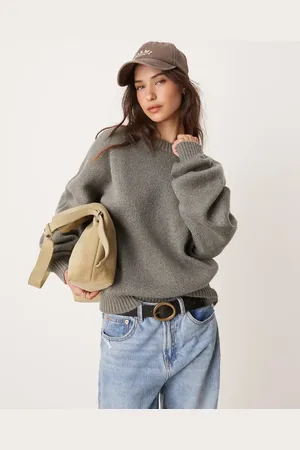Glamorous Crew neck relaxed sweater in charcoal