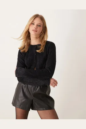 Miss Selfridge Fluffy ribbed cardigan in