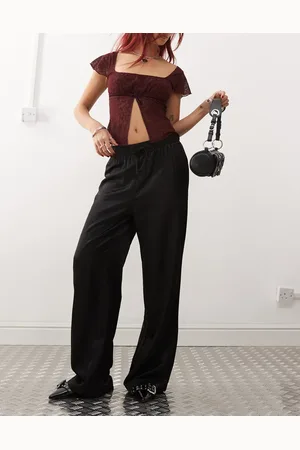 Monki Wide leg drawstring satin pants in