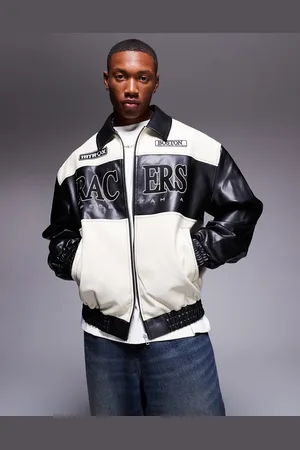 ASOS Oversized faux leather motocross jacket in monochrome