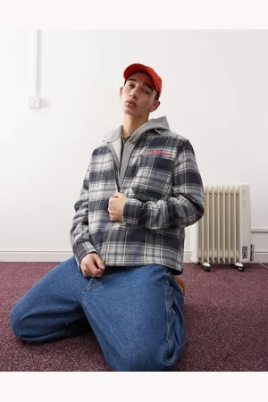COLLUSION Boxy shacket with embroidery detail in brushed plaid