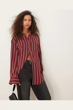 Glamorous Oversized stripe shirt in burgundy and