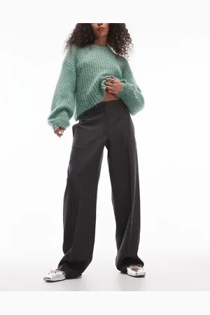 Topshop Low slung stripe pants in charcoal