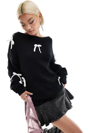 Daisy Street Slouchy off the shoulder bow detail sweater