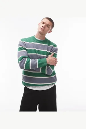 Topman Fluffy crew neck sweater in and gray stripes