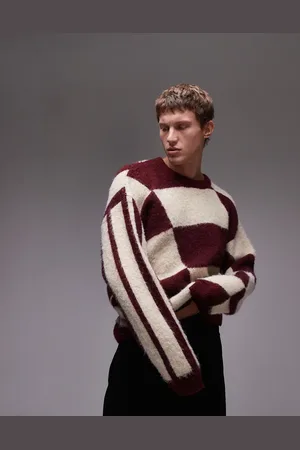 Topman Burgundy and ecru color block sweater