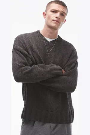 Topman Chenille v neck sweater in charcoal