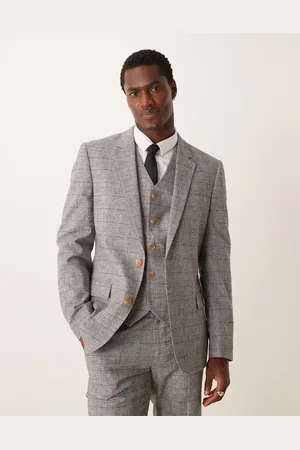 ASOS New skinny linen mix suit jacket in prince of wales plaid