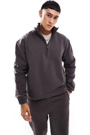ASOS Heavyweight boxy oversized half zip funnel neck sweatshirt in dark