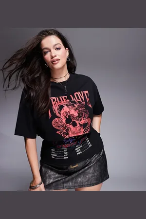 ASOS ASOS DESIGN Curve double layer corset waist tee with rock graphic in black