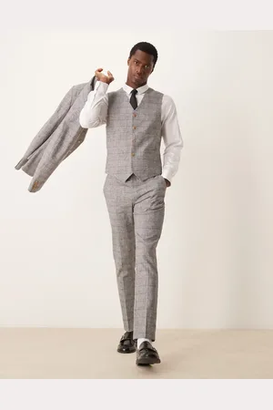 ASOS Skinny with linen suit pants in prince of wales check