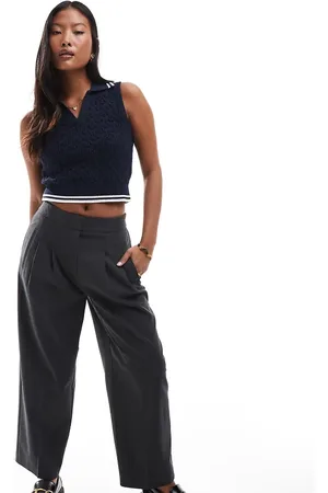 ASOS ASOS DESIGN Petite tailored barrel pants in charcoal