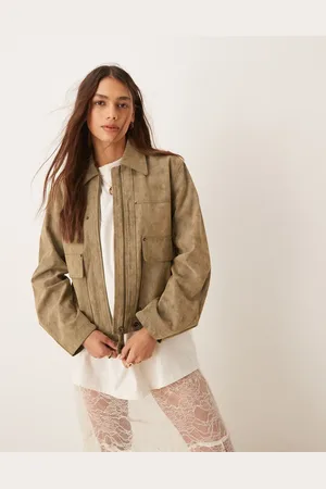 Free People Blair faux suede jacket in green