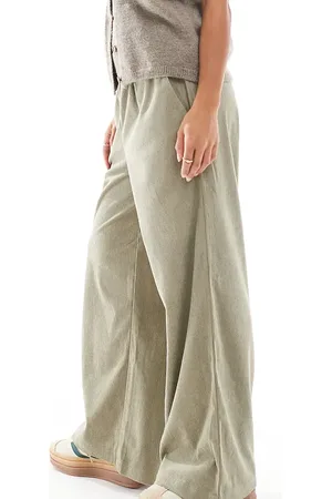 ONLY Wide leg pull on corduroy pants in sage
