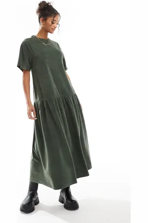 ASOS Tie back chunky corduroy flared hem midi dress in