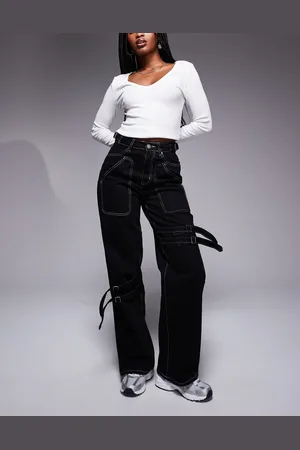 Liquor N Poker Contrast stitch buckle detail jeans in