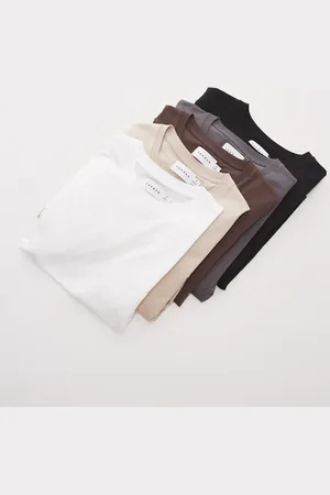 Topman 5 pack regular t-shirt in black, white, stone, charcoal and brown