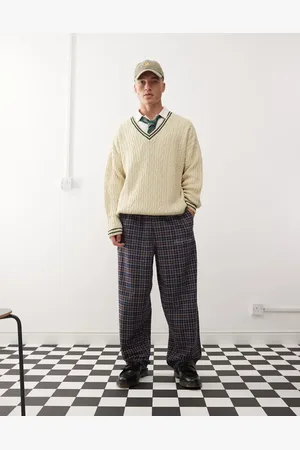 Reclaimed Heavyweight baggy pants in brown plaid