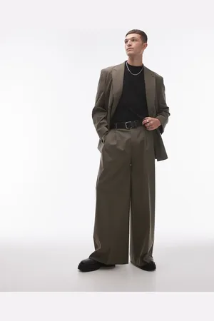Topman Wide leg high waist pants in khaki