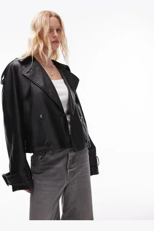 Topshop Textured faux leather cropped trench coat