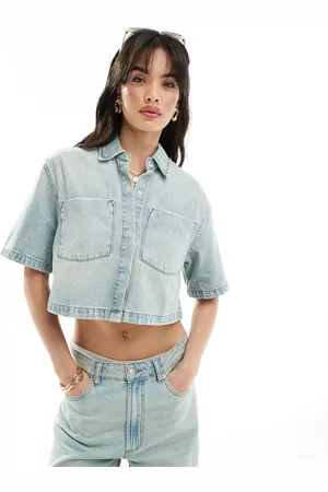 ASOS Denim crop shirt in vintage wash - part of a set