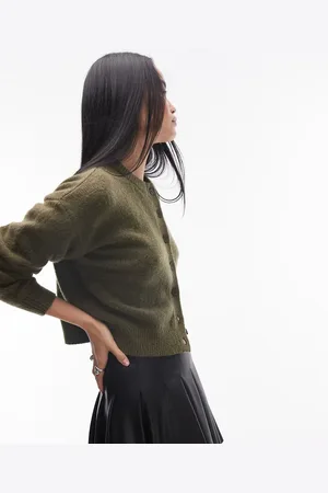 Topshop Knit ultimate micro cardigan in khaki