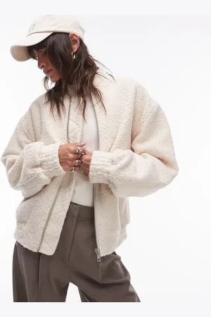 Topshop Boucle bomber jacket in cream