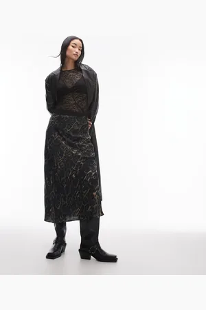 AllSaints Bryony satin maxi skirt in leopard print