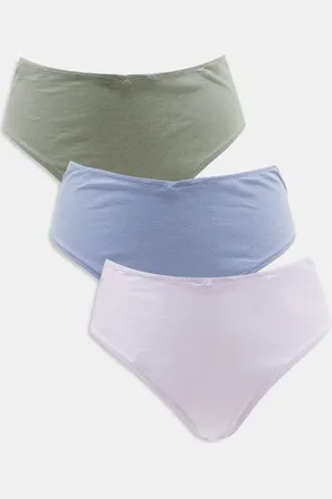 ASOS 3 pack cotton high waist brazilian brief in dusty blue, khaki & lilac