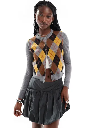 Daisy Street Heather cardigan with harlequin pattern front panel
