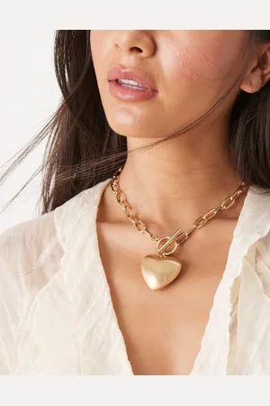 ASOS Necklace with t-bar and puff heart charm detail in tone