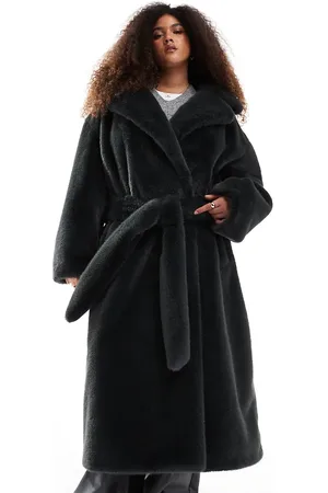 ASOS ASOS DESIGN Curve longline belted faux fur coat in forest