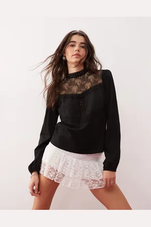 Miss Selfridge Lace insert pintuck detail blouse in