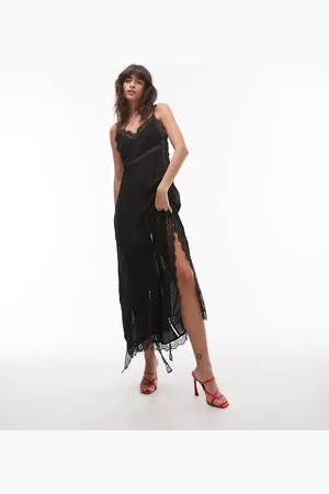 Topshop Lace trim midi dress in technical fabric