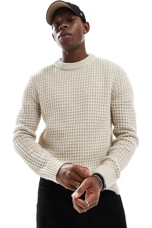 JJ Chunky textured crew neck sweater in beige