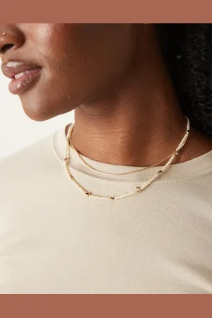 ASOS Multirow necklace with faux pearl and heart detail in tone