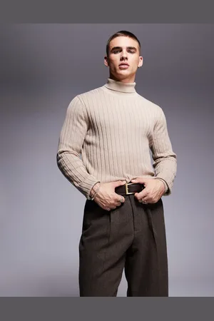ASOS Essential muscle fit knit ribbed turtleneck sweater in taupe