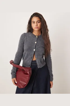 MANGO Gold button fluffy cardigan in