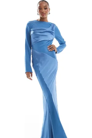ASOS ASOS DESIGN Tall cowl neck satin chiffon mix long sleeve maxi dress in
