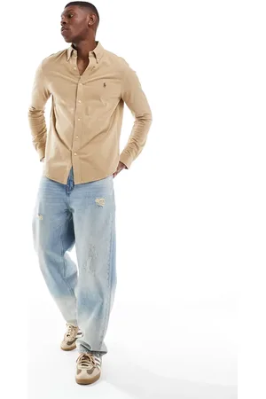 Ralph Lauren Icon logo pique shirt in heathered tan